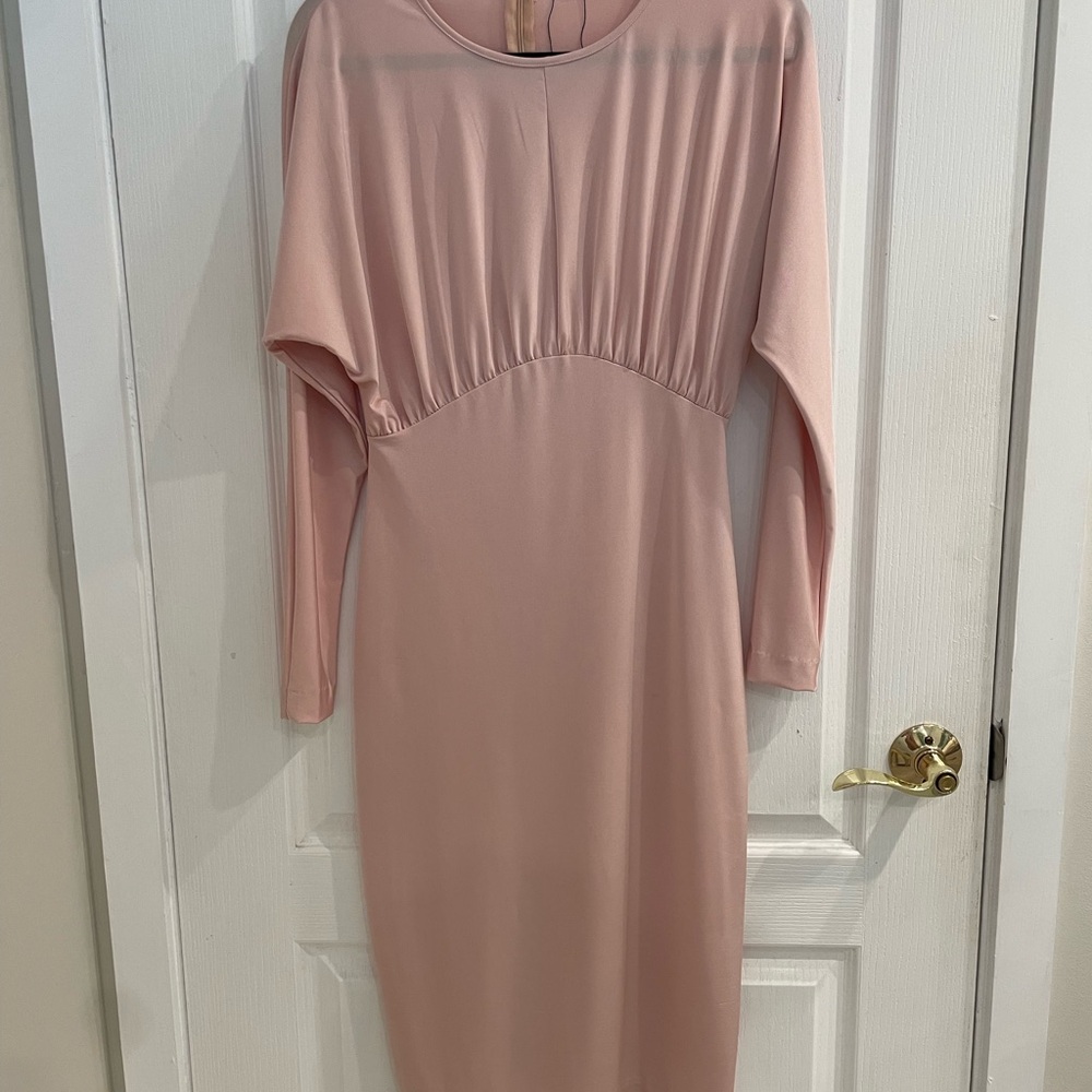Zara Dusty Pink Long Sleeve Midi Dress